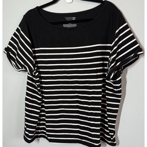Time & Tru Womens Black Striped Boat Neck T-Shirt 3X Casual Basic Essential - Picture 1 of 9